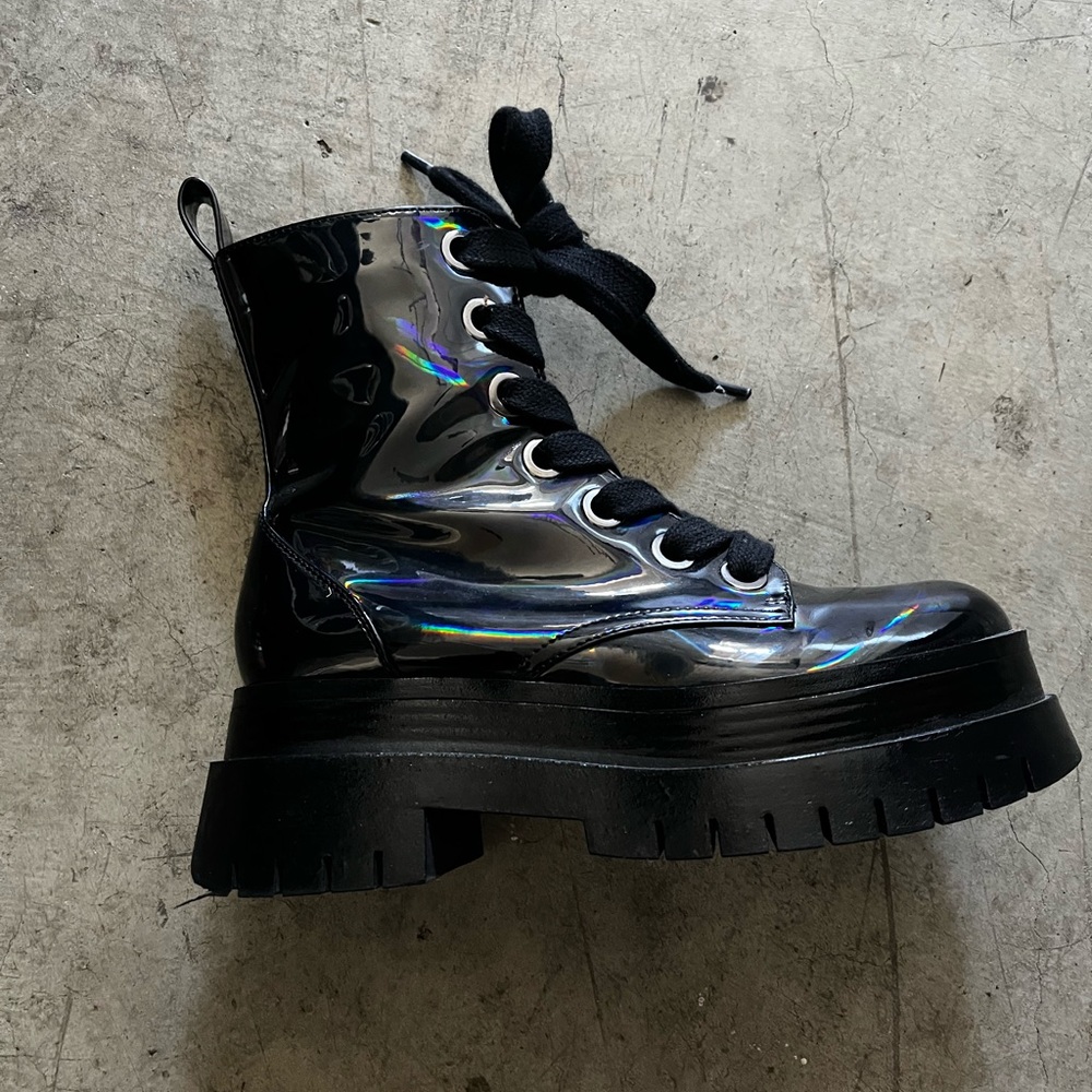 Bershka Iridescent Platform Boots Size 6
